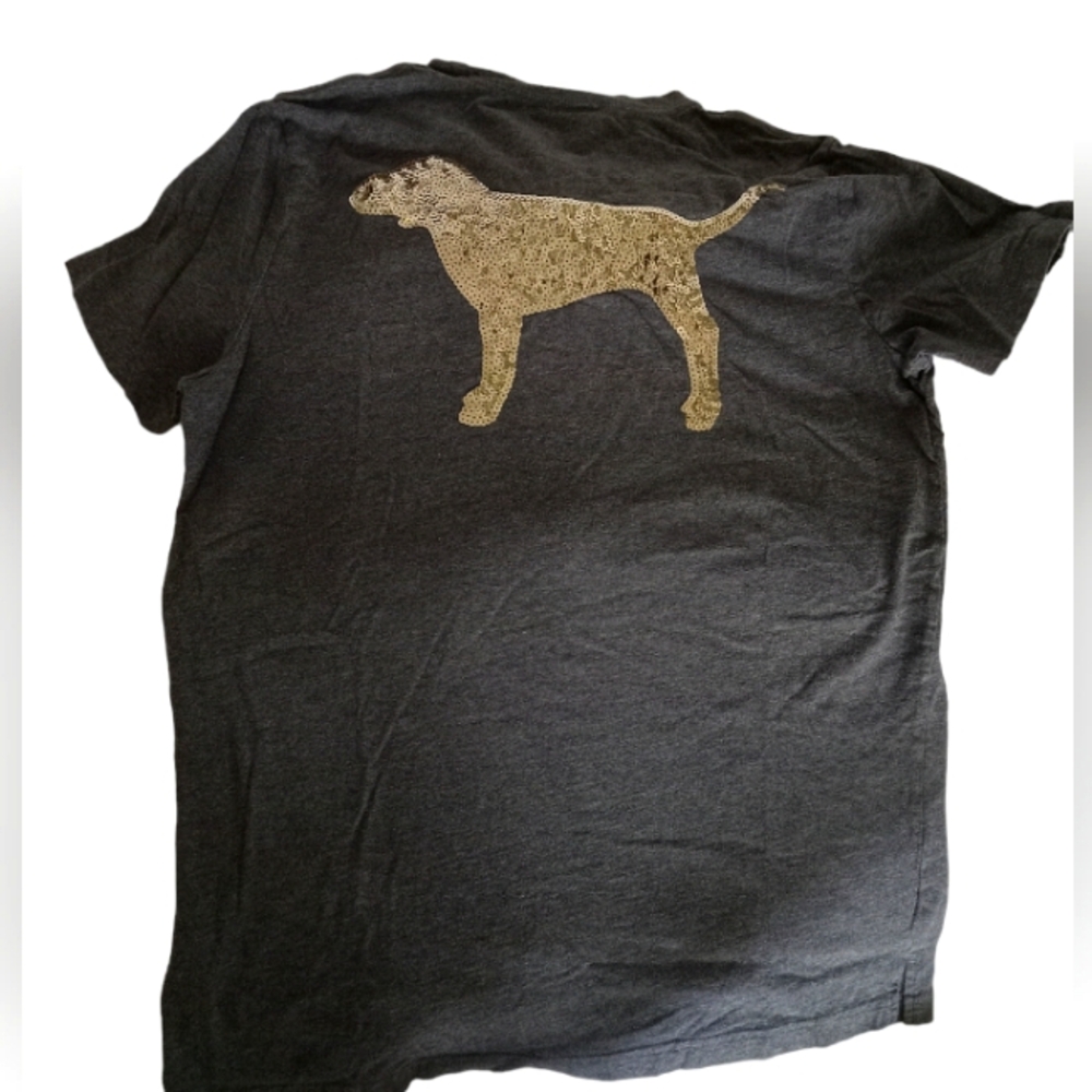 VS PINK Bling Tee-shirt in Gray & Gold Sequined Dog Size: Small